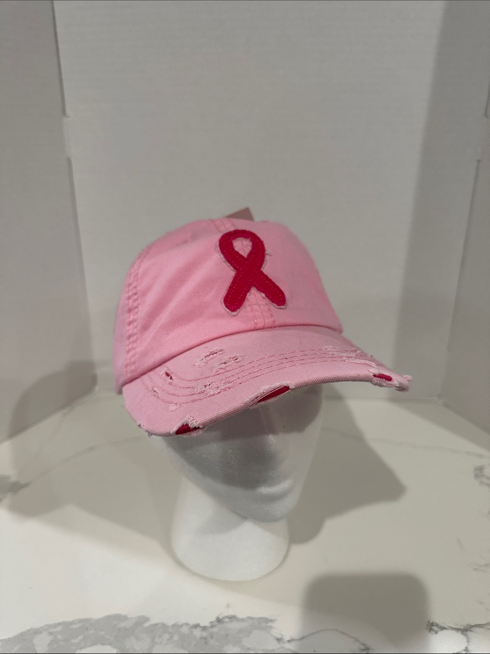 Pink Ribbon Distressed Baseball Cap -